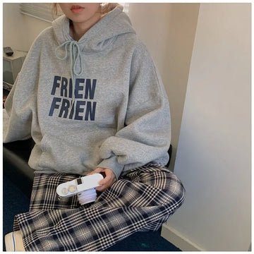 Getadme- Oversized American Retro Hoodies Women Korean Casual Hooded Sweatshirts Thicken Warm Top Harajuku Pullover Autumn